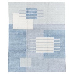 Contemporary Hand-Loomed Rug – Linear Grid Design in Sky Blue and Ivory