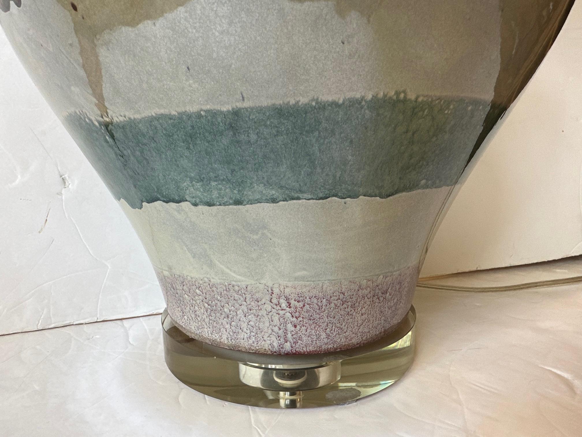 Contemporary Hand Made Glazed Ceramic Pottery Table Lamp  In Good Condition For Sale In Hopewell, NJ