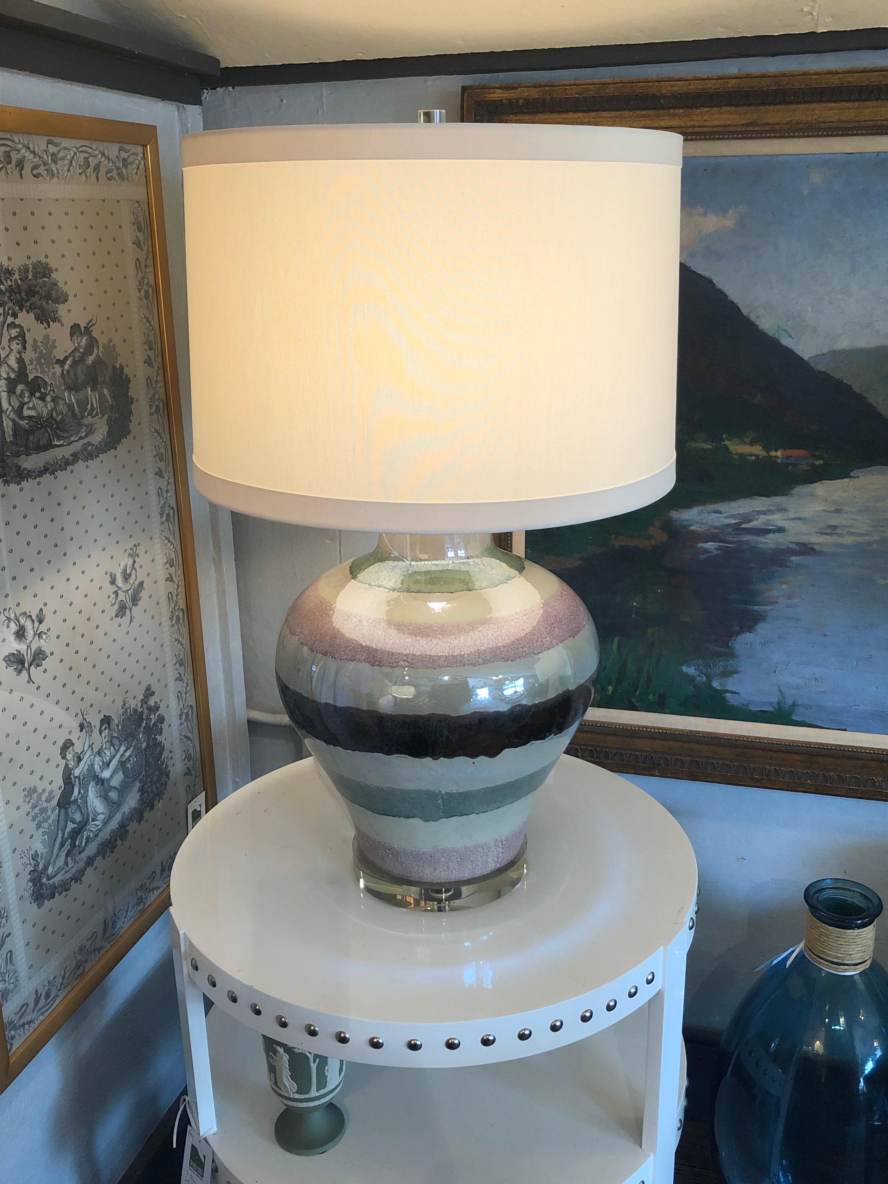 Contemporary Hand Made Glazed Ceramic Pottery Table Lamp  For Sale