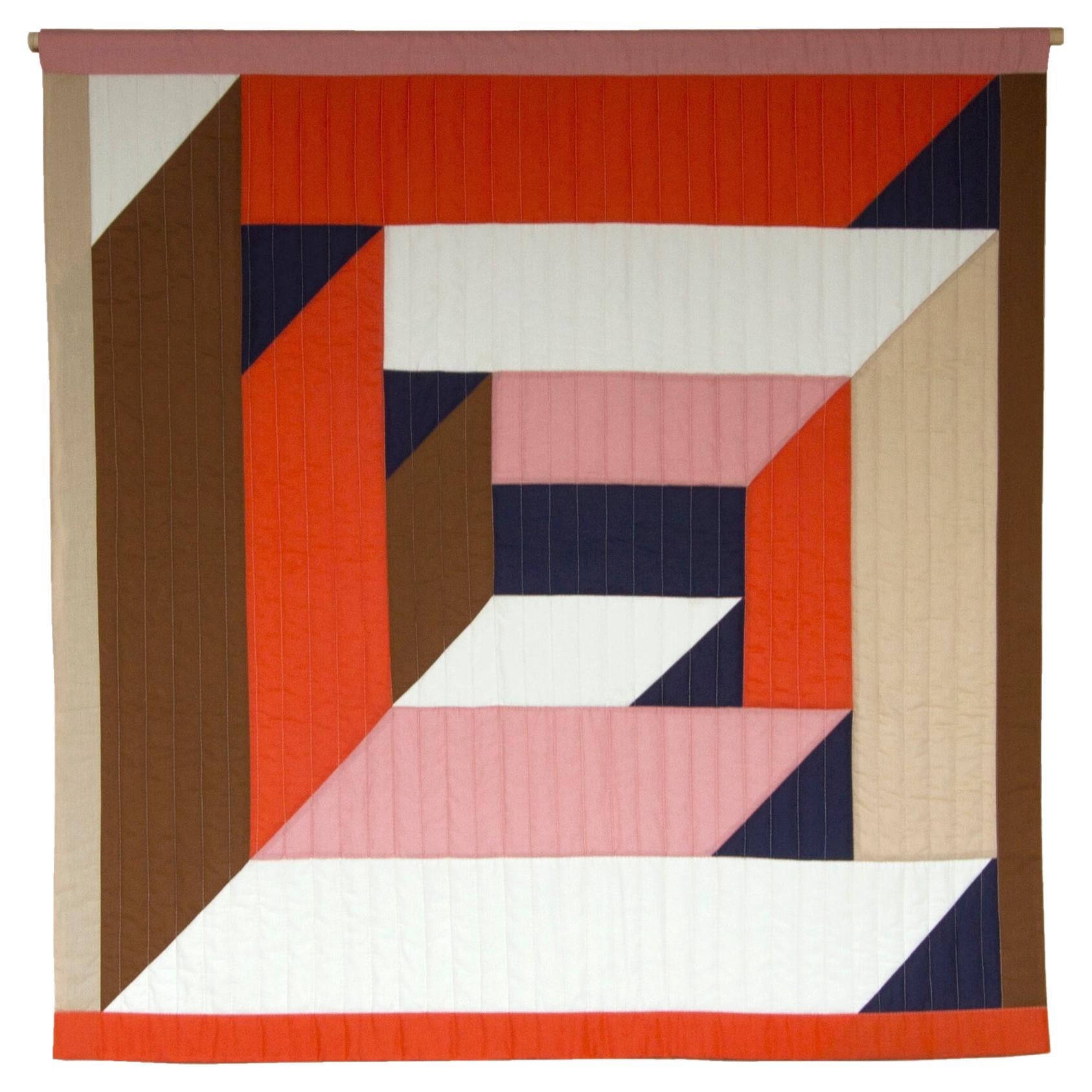 Contemporary hand made patchwork and quilted wall hanging from Organic cotton