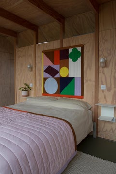 Contemporary hand made patchwork and quilted wall hanging, Organic cotton