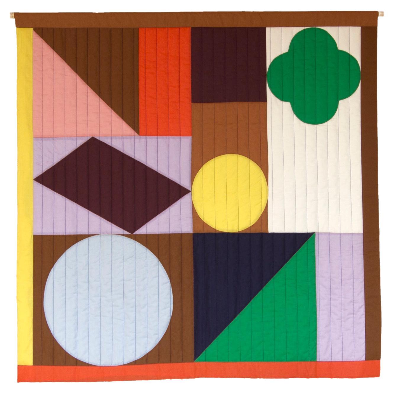 Contemporary hand made patchwork and quilted wall hanging, Organic cotton