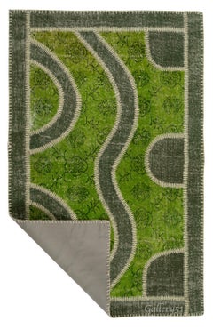 Alfombra de patchwork hecha a mano en tonos verdes. Decoración del salón Alfombra de lana
