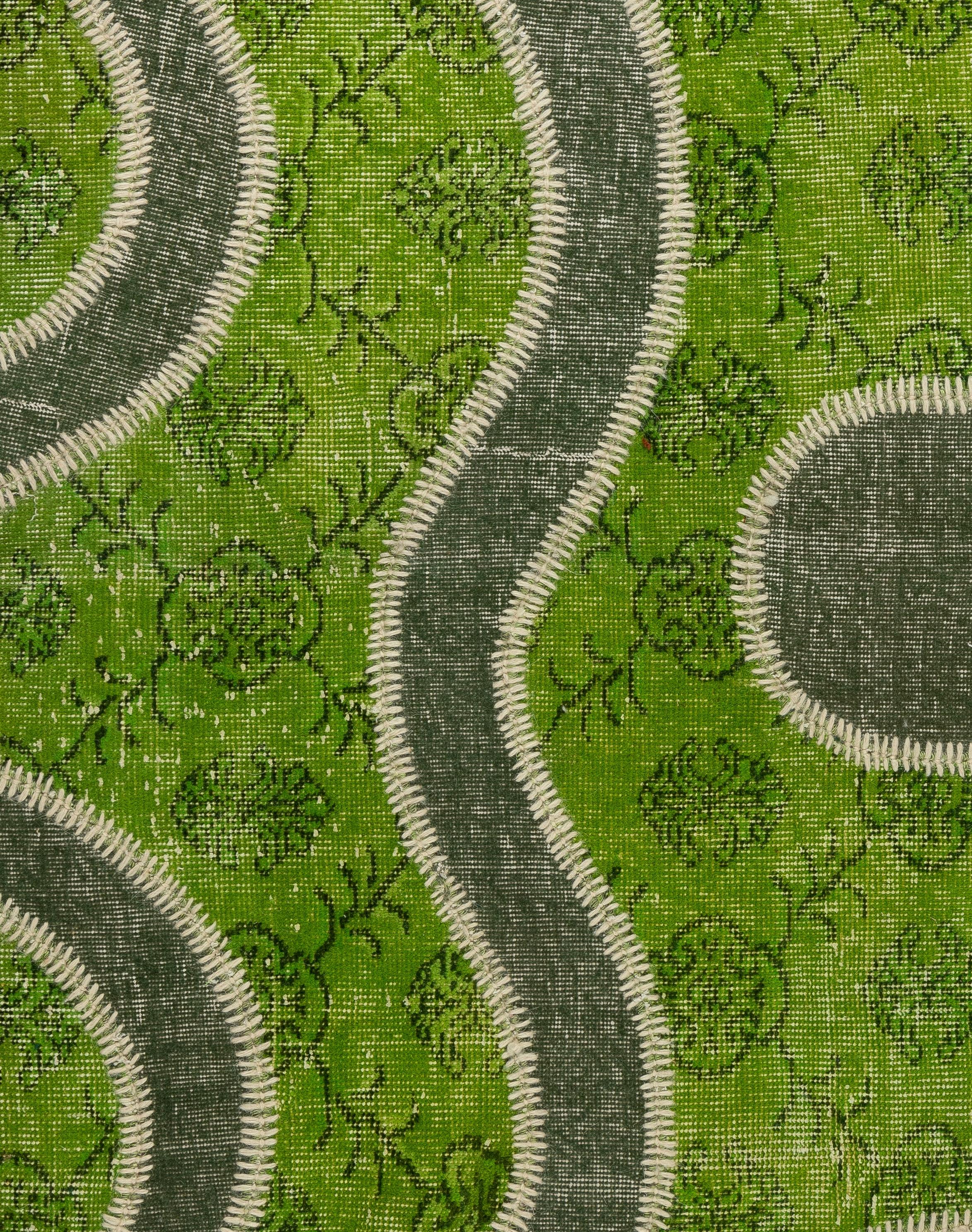 Turkish Handmade Patchwork Rug in Shades of Green. Living Room Decor Woolen Carpet For Sale