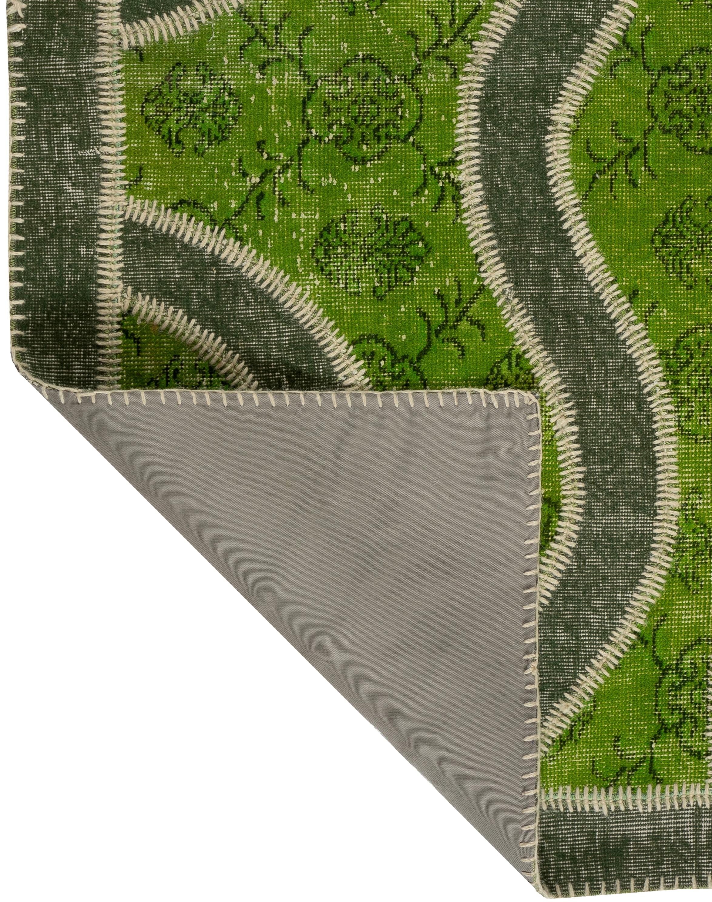 Hand-Woven Handmade Patchwork Rug in Shades of Green. Living Room Decor Woolen Carpet For Sale