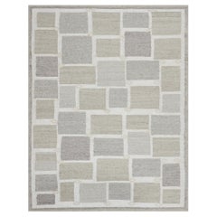 Contemporary Hand-made Swedish-Inspired Beige Wool rug