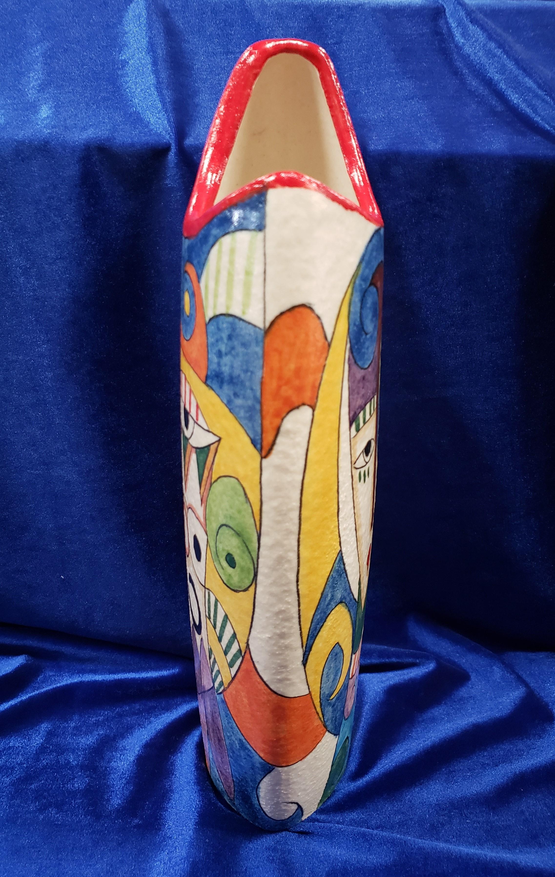 Contemporary Hand Painted Italian Picasso Style Vase Signed Klaus In Excellent Condition In Pawleys Island, SC