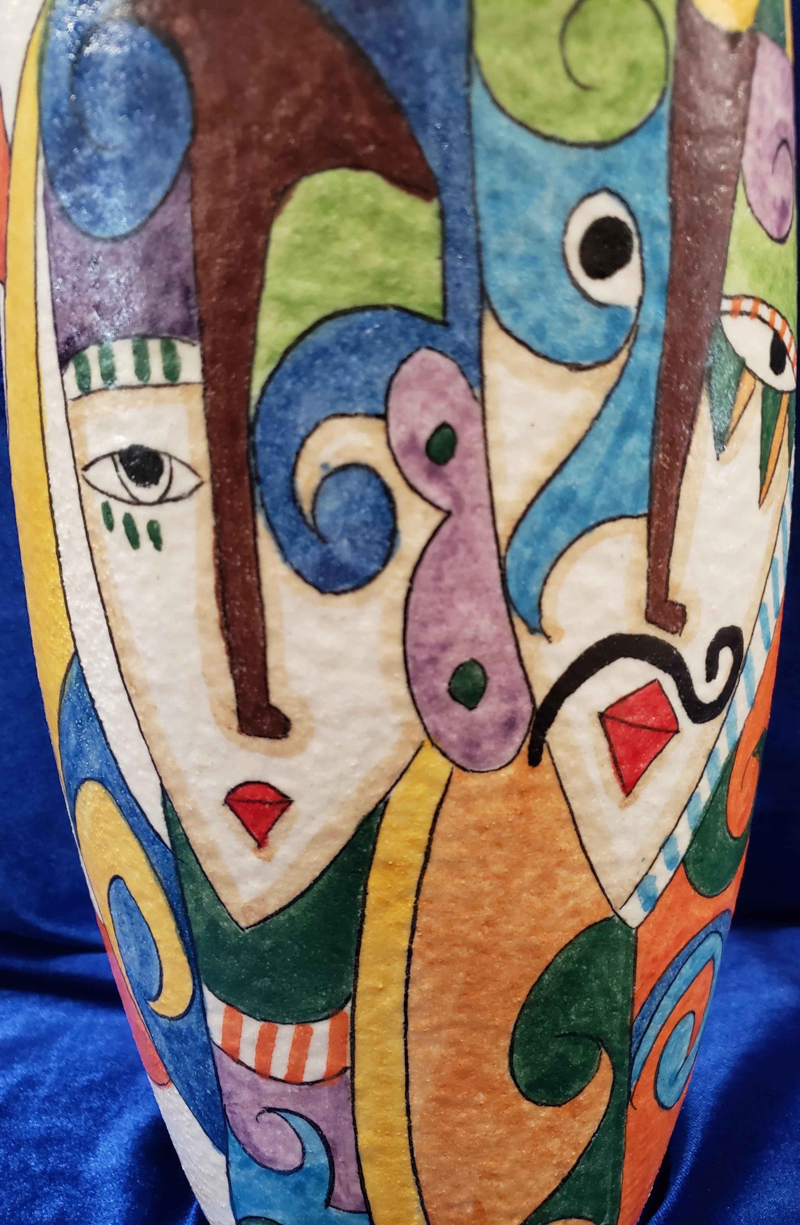 Ceramic Contemporary Hand Painted Italian Picasso Style Vase Signed Klaus