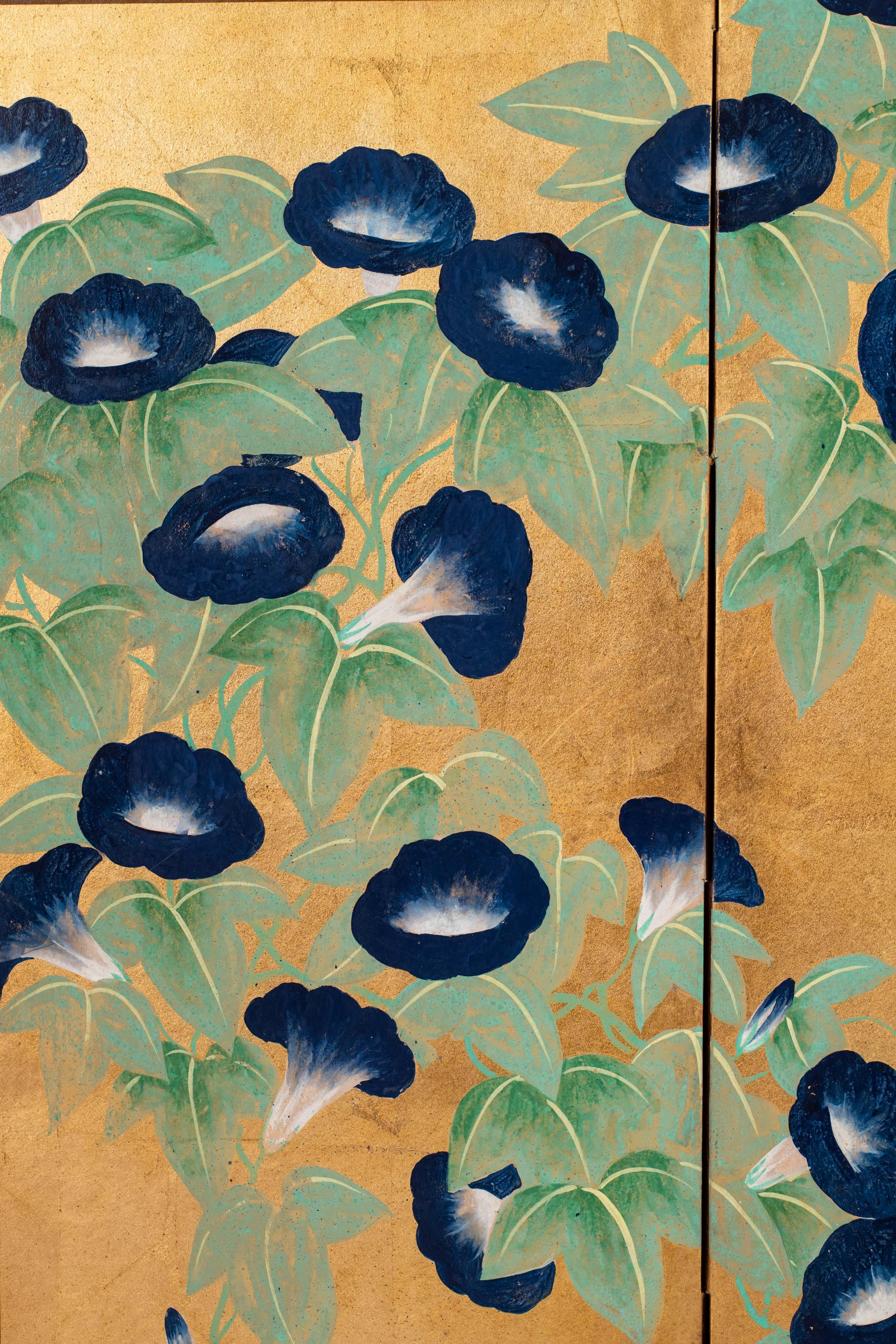 Chinese Contemporary Hand-Painted Japanese Screen of Morning Glory
