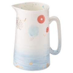 Contemporary Hand-Painted Porcelain 2 Pint Jug Pitcher, Made in Italy