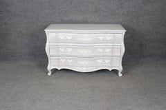 Contemporary Hand-Painted Serpentine Gray and White Painted Commode Dresser