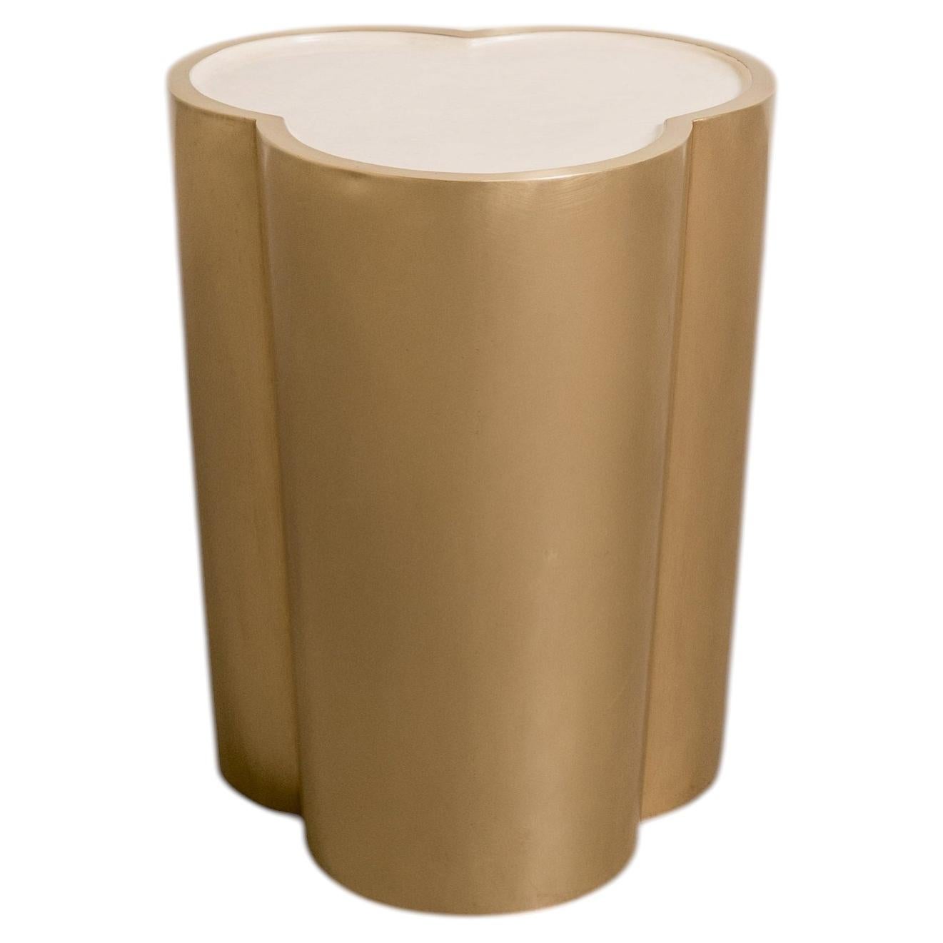 Contemporary Hand Repoussé Brass Lobed Drumstool w/ Lacquer Top by Robert Kuo For Sale