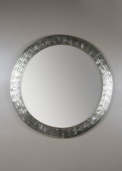 Contemporary Hand Repoussé Ju Wen Mirror in White Bronze by Robert Kuo