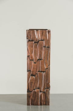Contemporary Hand Repoussé Kuai Block Vase in Antique Copper by Robert Kuo