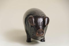 Contemporary Hand Repoussé Pig Sculpture in Dark Antique Copper by Robert Kuo