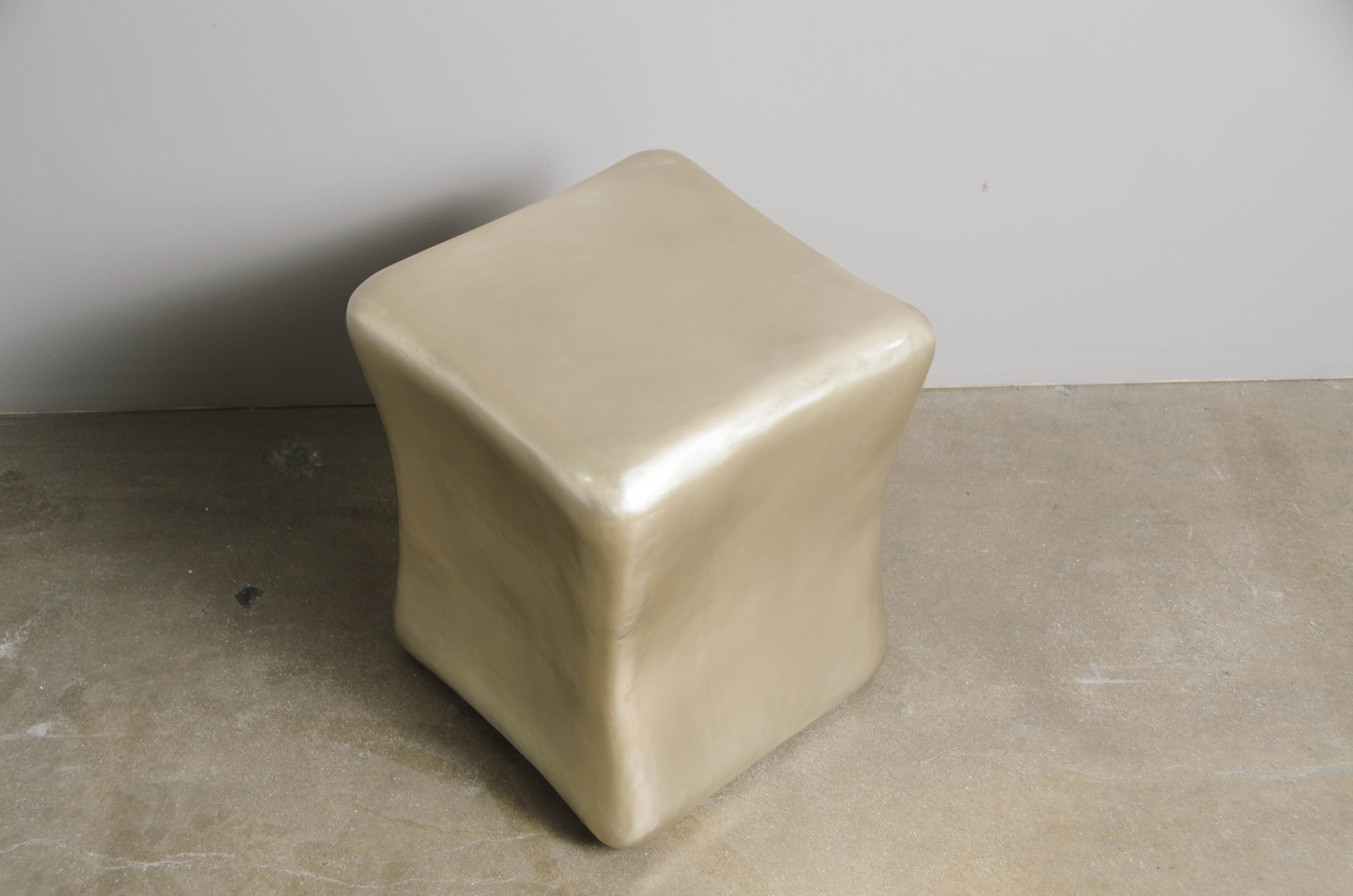 Minimalist Contemporary Hand Repoussé Pillow Drumstool in White Bronze by Robert Kuo For Sale