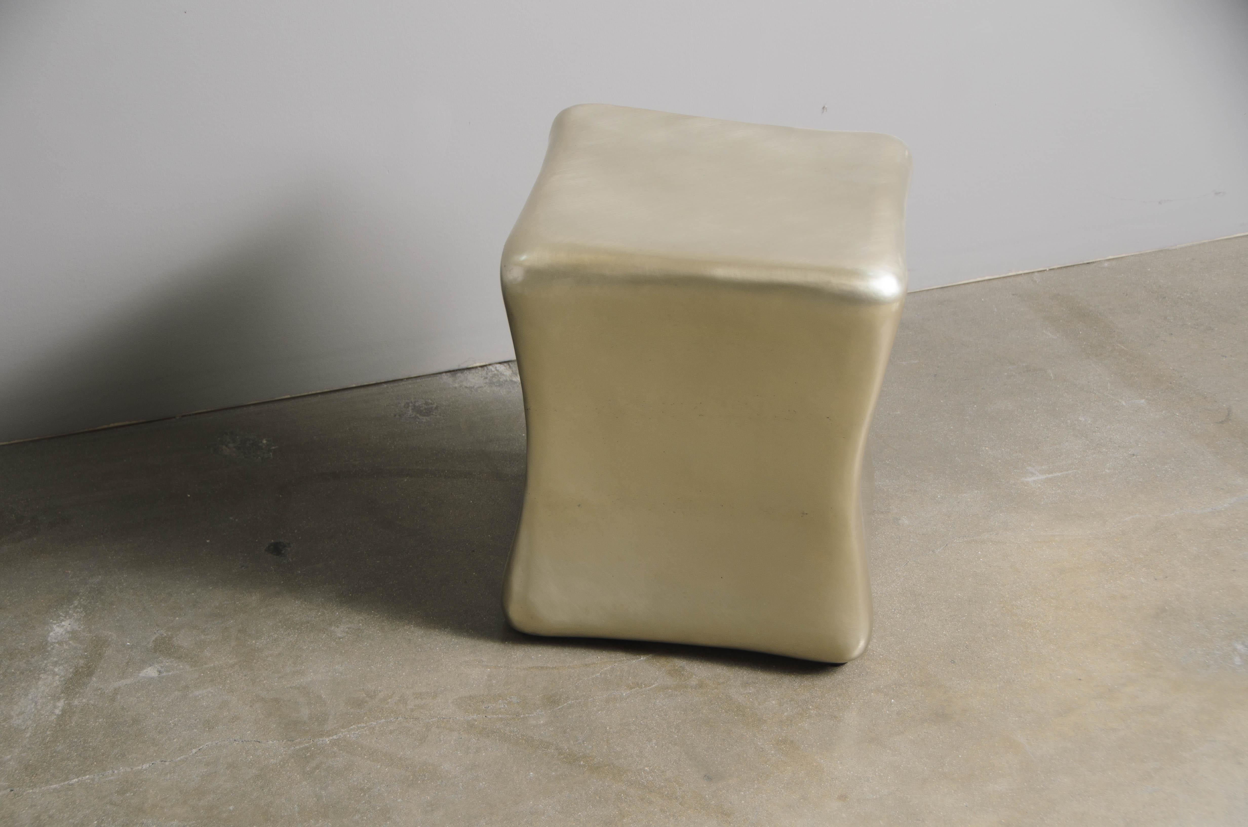 Contemporary Hand Repoussé Pillow Drumstool in White Bronze by Robert Kuo In New Condition For Sale In Los Angeles, CA