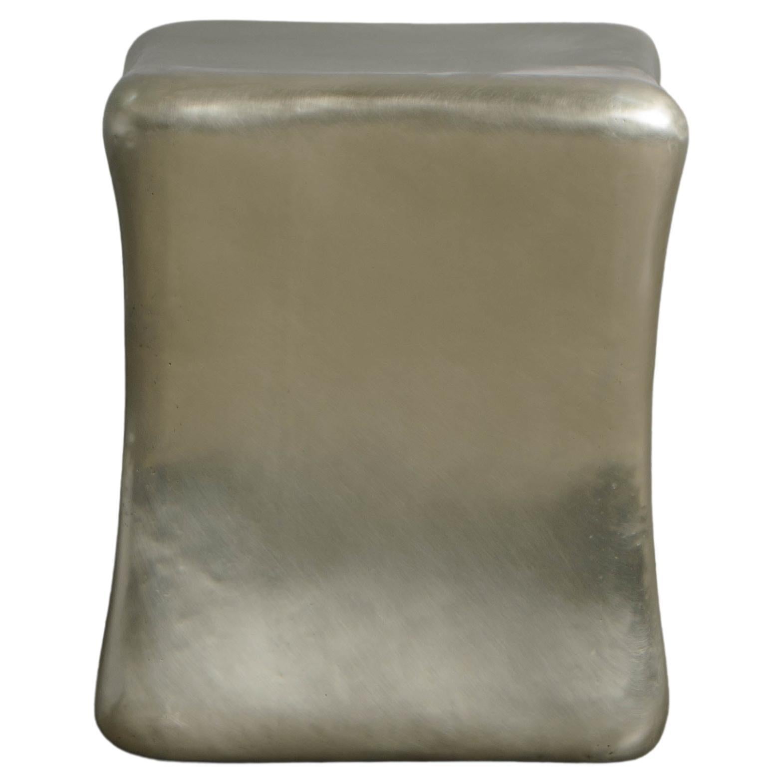 Contemporary Hand Repoussé Pillow Drumstool in White Bronze by Robert Kuo For Sale