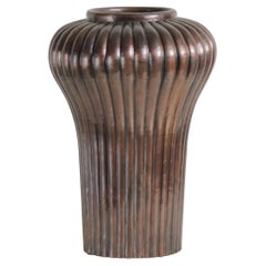 Contemporary Hand Repoussé Ribbed Jar in Antique Copper by Robert Kuo