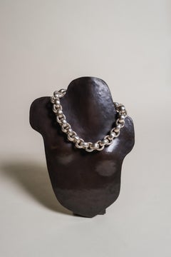Contemporary Hand Repoussé Silver Chain Link Necklace by Alice Kuo