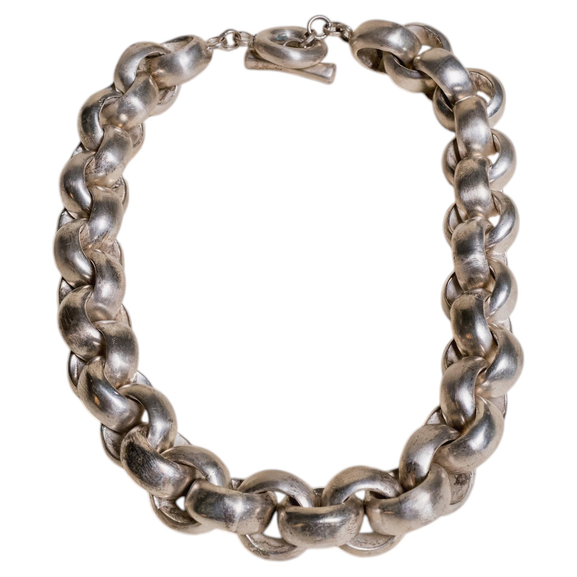 Contemporary Hand Repoussé Silver Chain Link Necklace by Alice Kuo For Sale