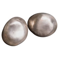 Contemporary Hand Repoussé Silver Clip on Earrings by Alice Kuo