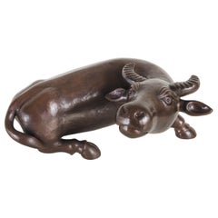Contemporary Hand Repoussé Water Ox Sculpture in Antique Copper by Robert Kuo
