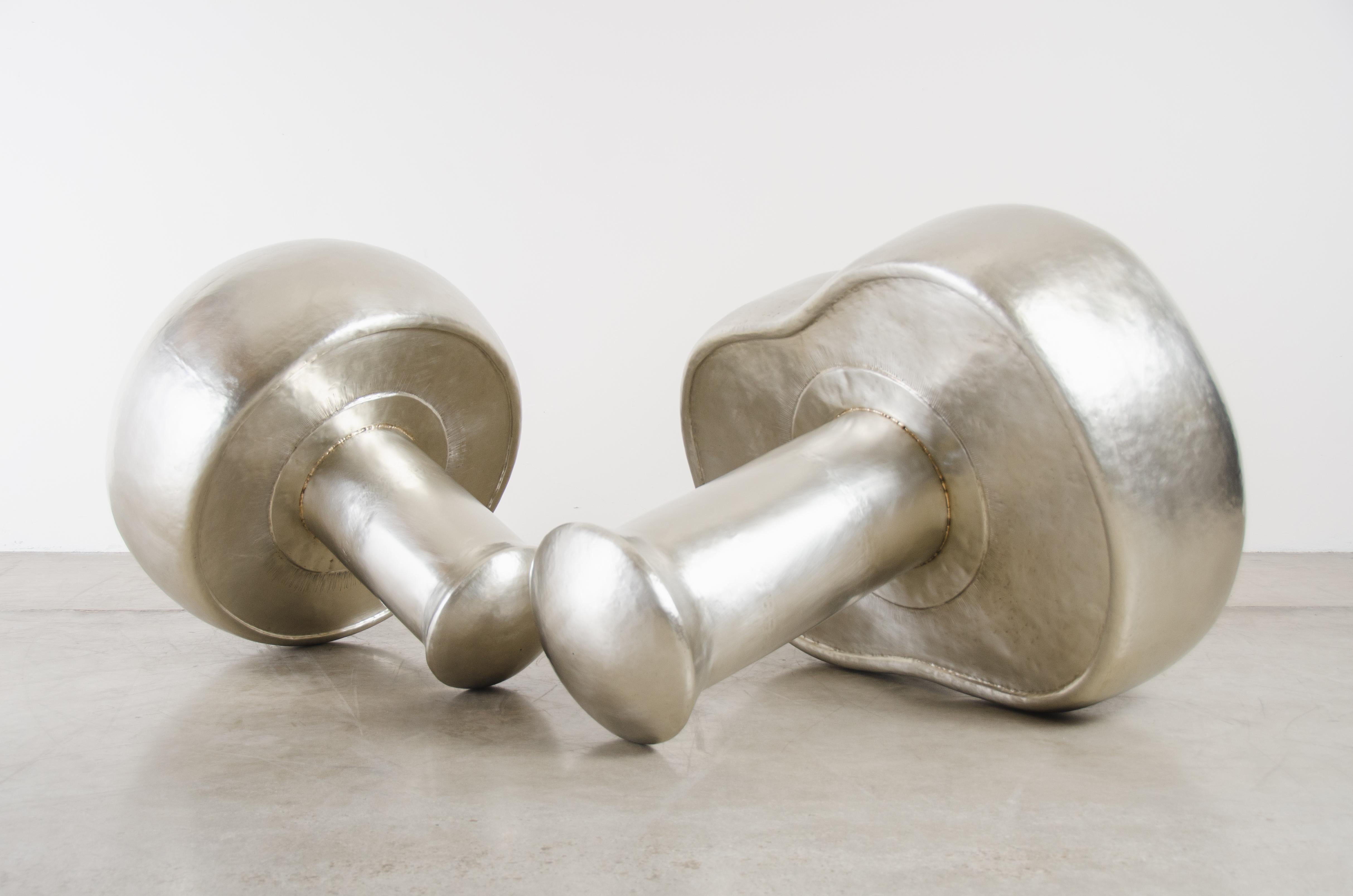 Contemporary Hand Repoussé White Bronze Mushroom Sculptures by Robert Kuo In New Condition For Sale In Los Angeles, CA