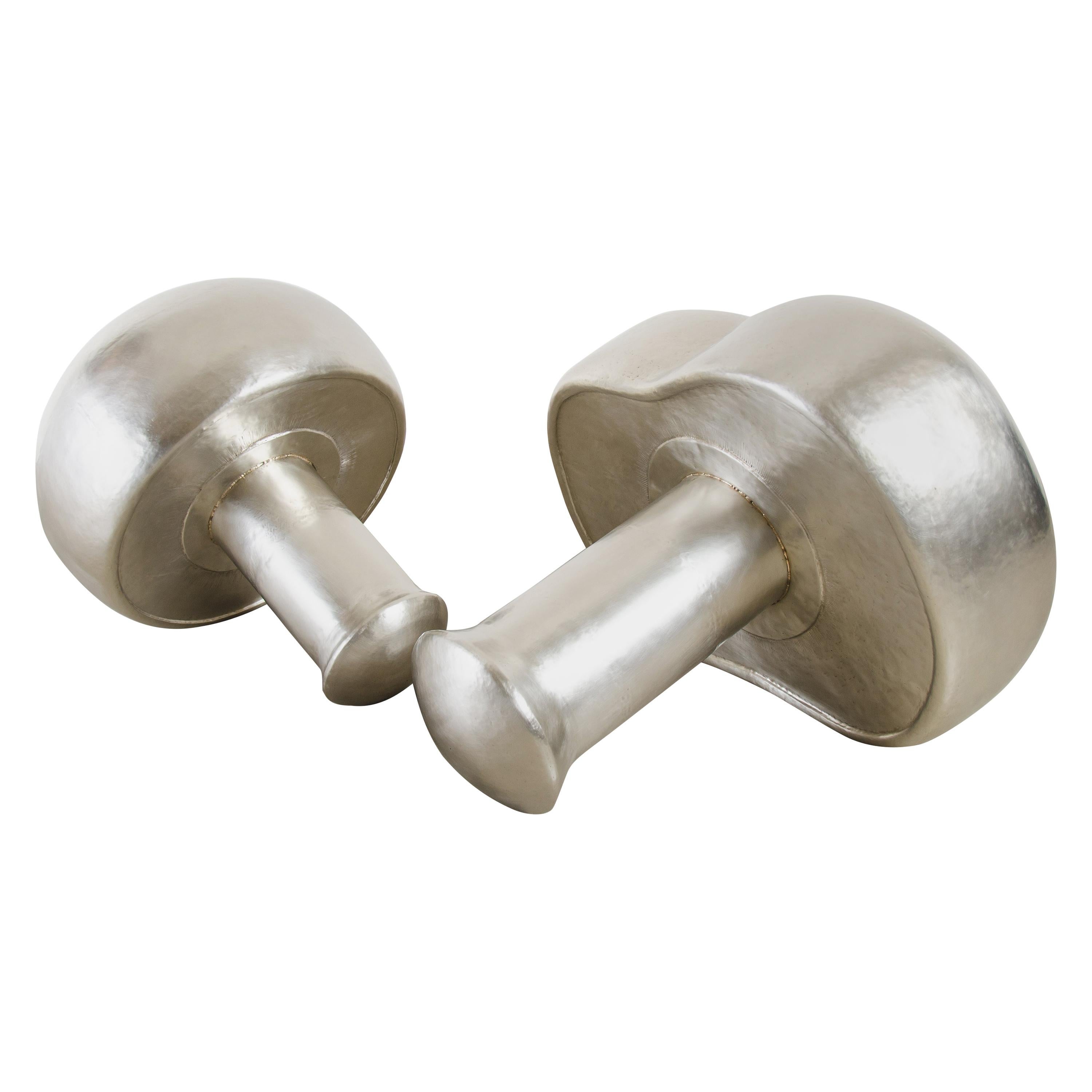 Contemporary Hand Repoussé White Bronze Mushroom Sculptures by Robert Kuo For Sale