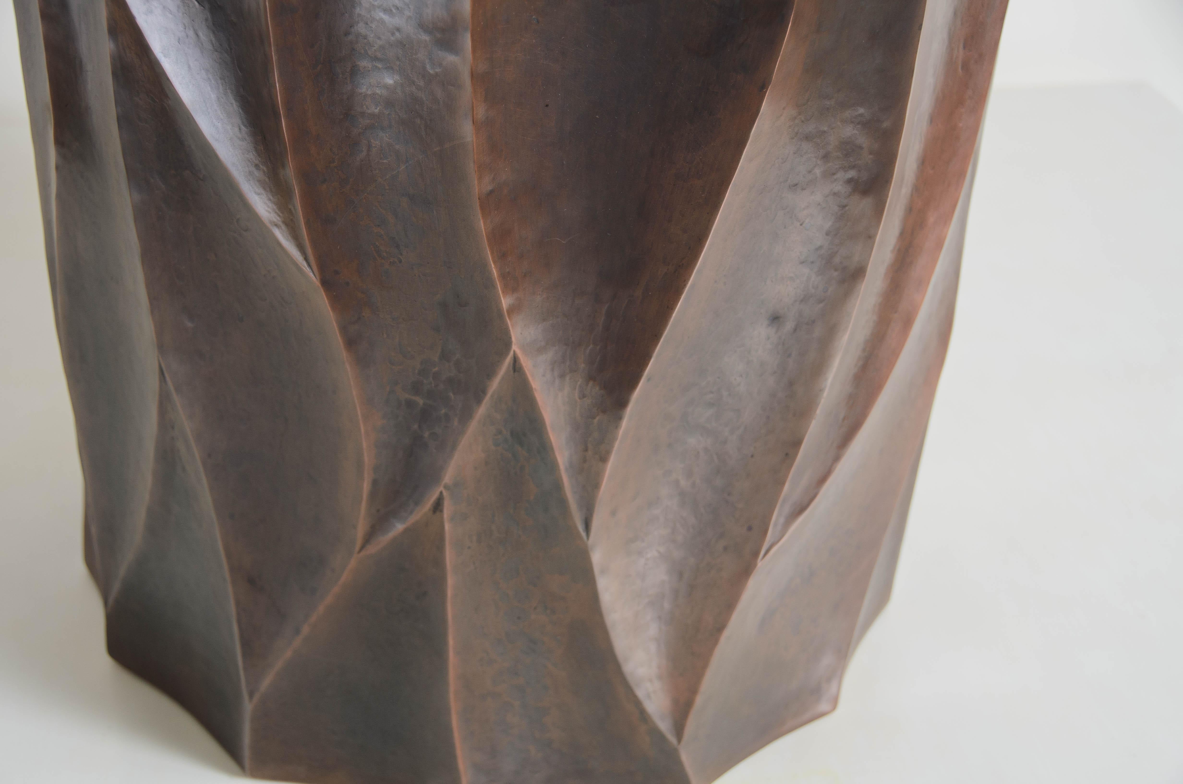 Modern Contemporary Hand Repoussé Za Xian Pot in Antique Copper by Robert Kuo For Sale