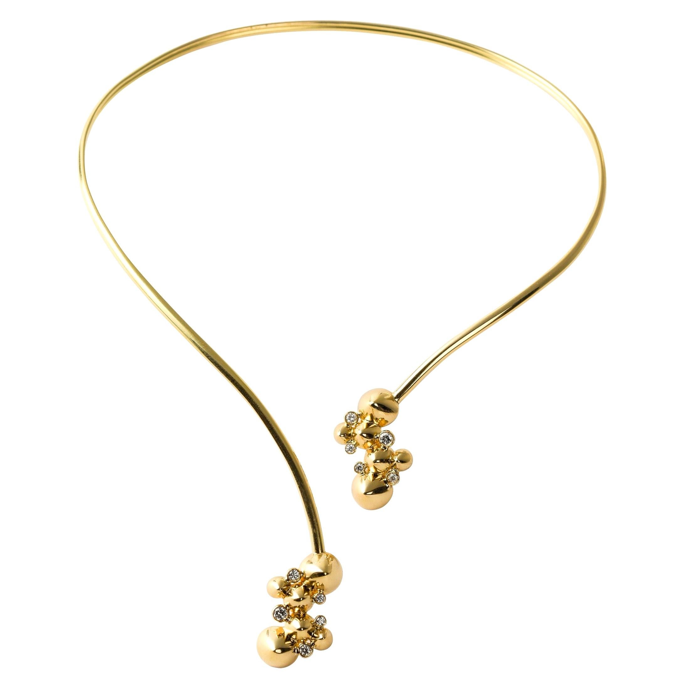 Contemporary, Hand Sculpted 18K Yellow Gold and White Diamond Flexible Necklace For Sale