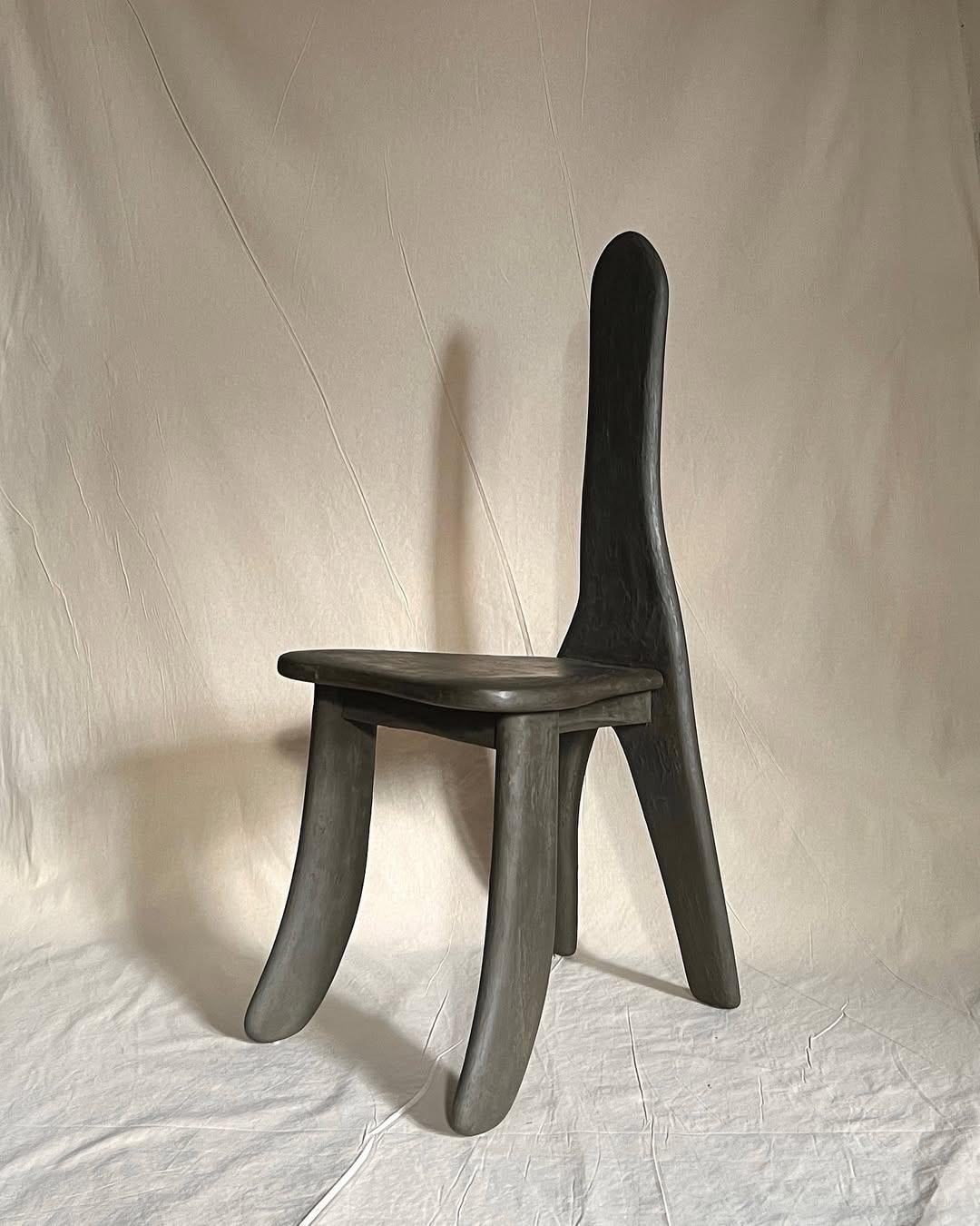 Contemporary Hand-sculpted Black Ash Wood Chair Matte Finish by kar For Sale 5
