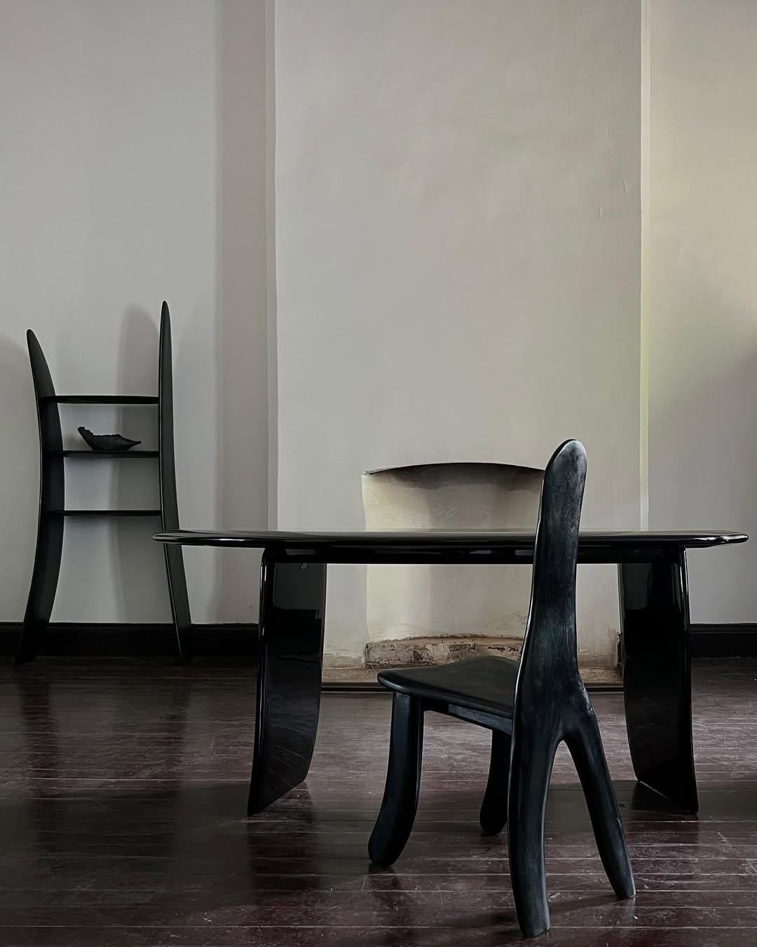 Contemporary Hand-sculpted Black Ash Wood Chair Matte Finish by kar For Sale 8