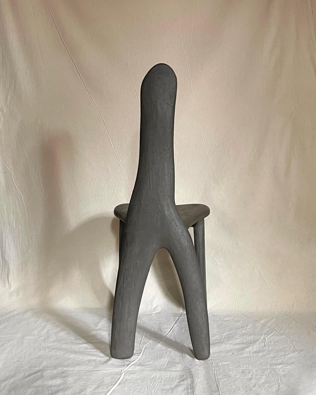 Contemporary Hand-sculpted Black Ash Wood Chair Matte Finish by kar For Sale 6