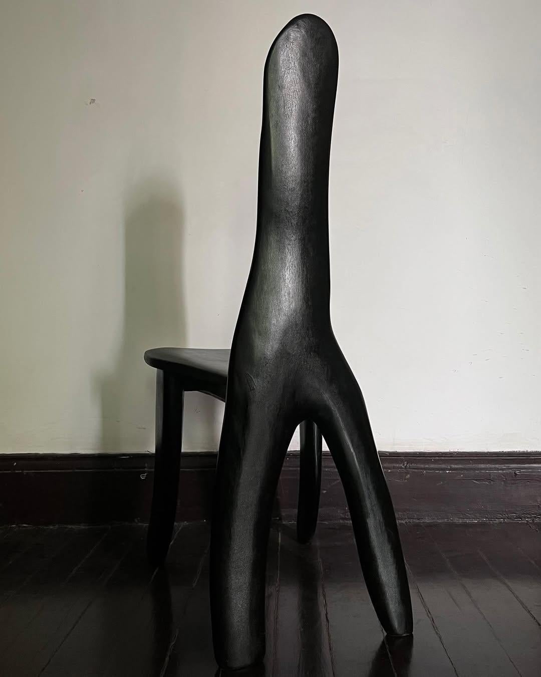 Contemporary Hand-sculpted Black Ash Wood Chair Matte Finish by kar For Sale 10