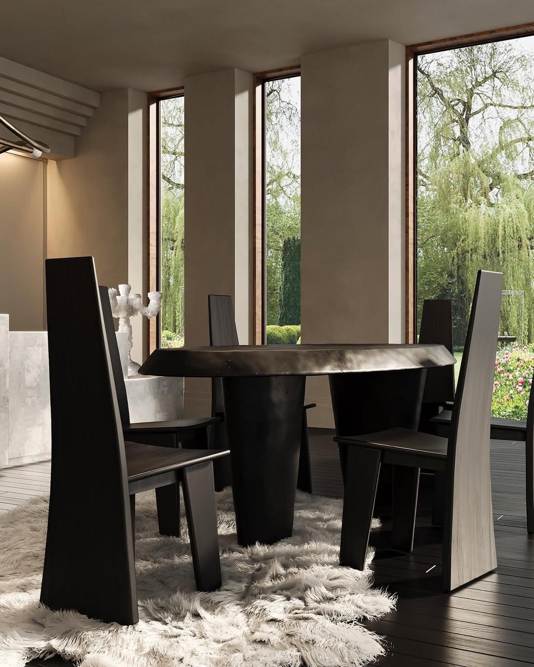 Contemporary Hand-sculpted Black Wood High Back Chair by kar For Sale 11