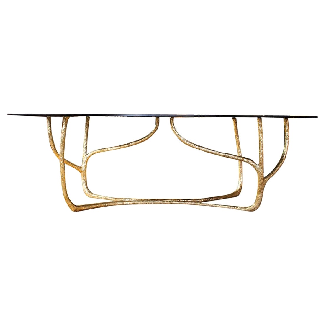 Contemporary Hand-Sculpted Brass Console, Misaya For Sale