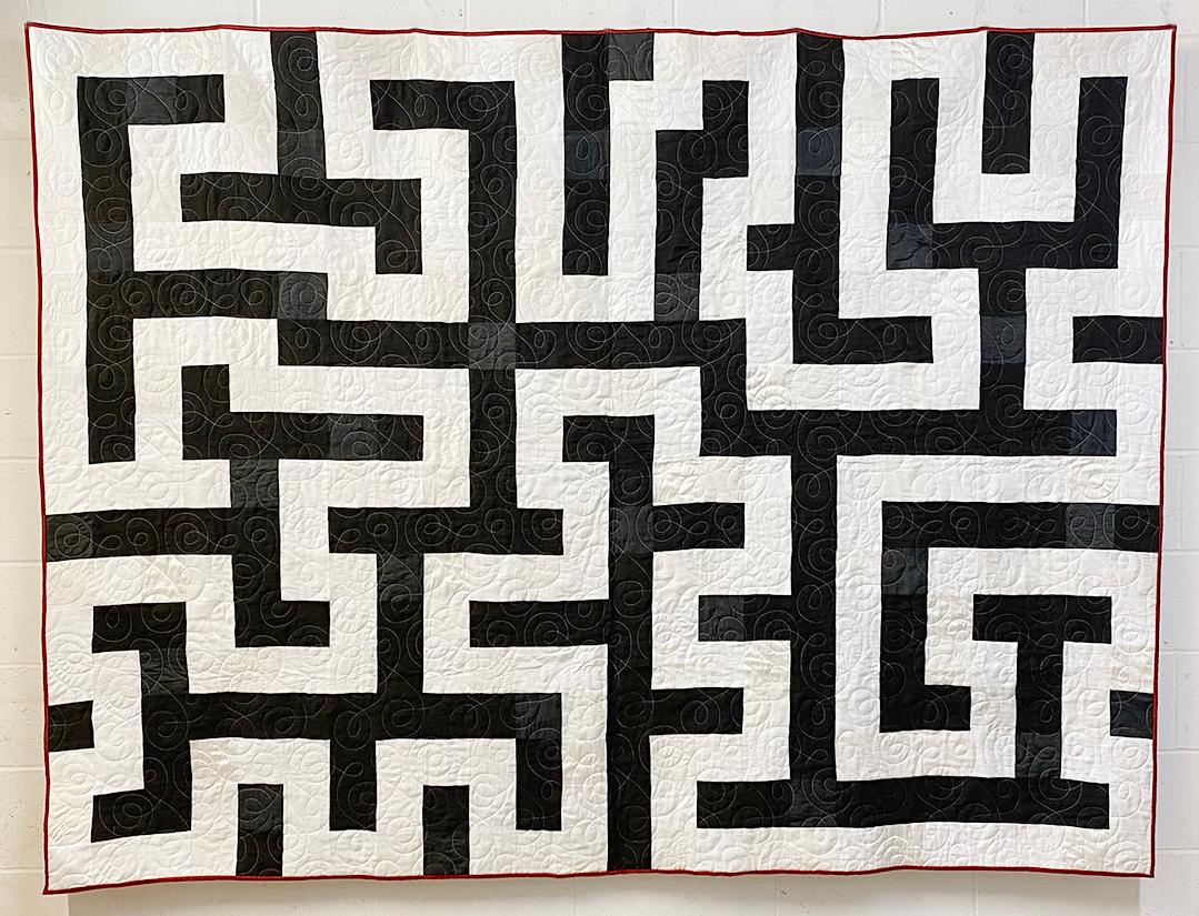 Folk Art Contemporary hand-sewn Meander quilt by British master maker For Sale