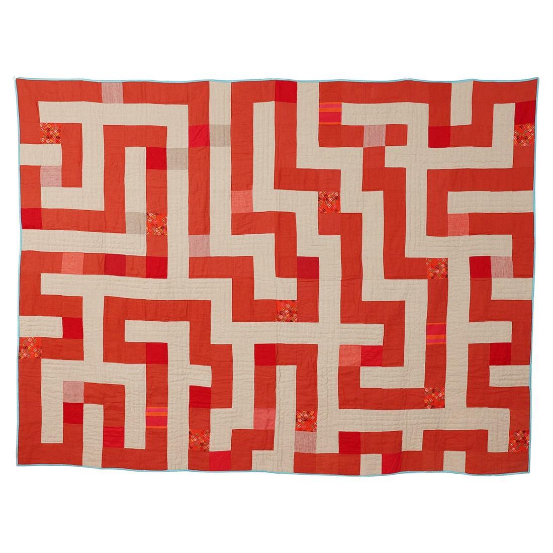 Contemporary hand-sewn Meander quilt by British master maker For Sale