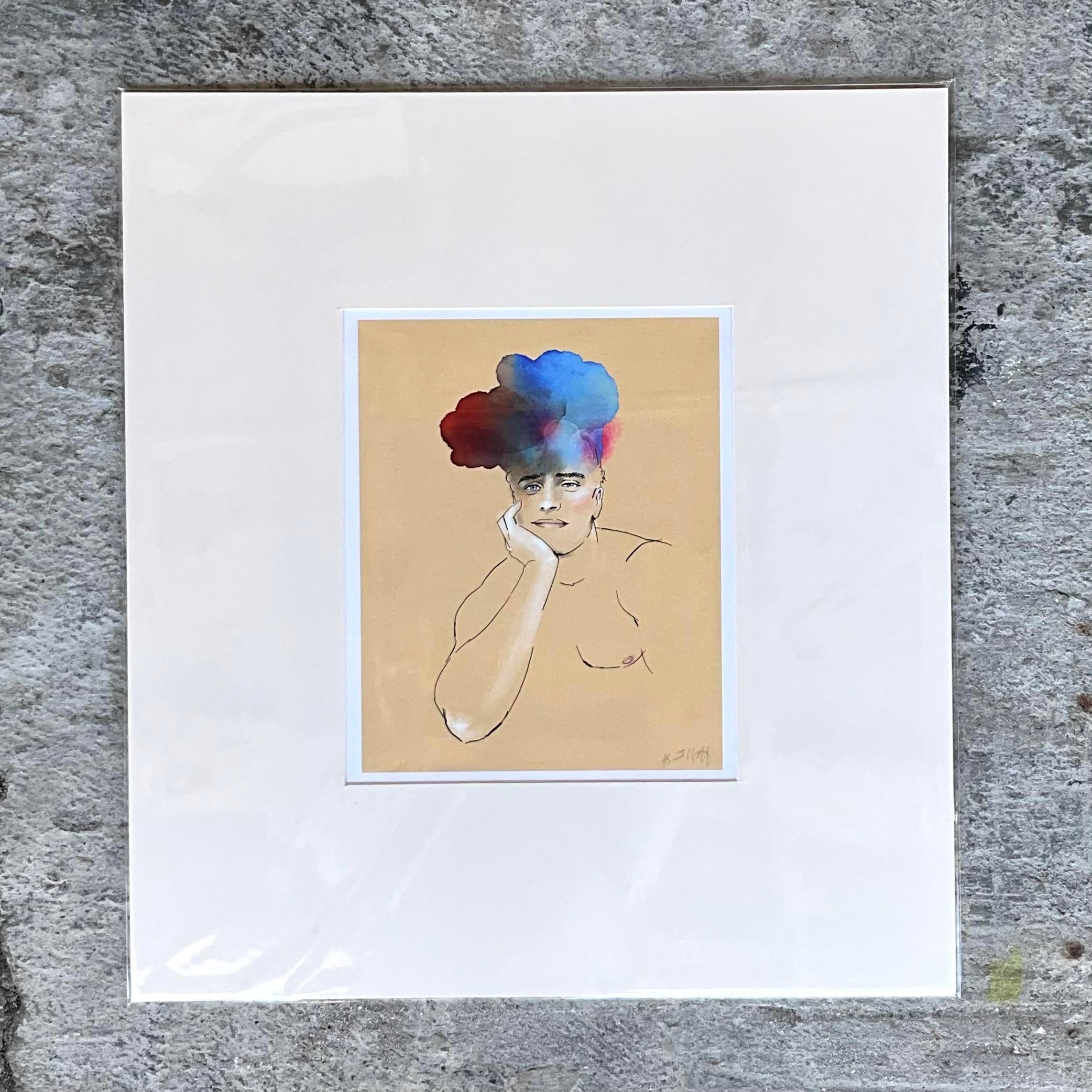 Modern Contemporary Hand Signed Original Print of Color Study of Man For Sale
