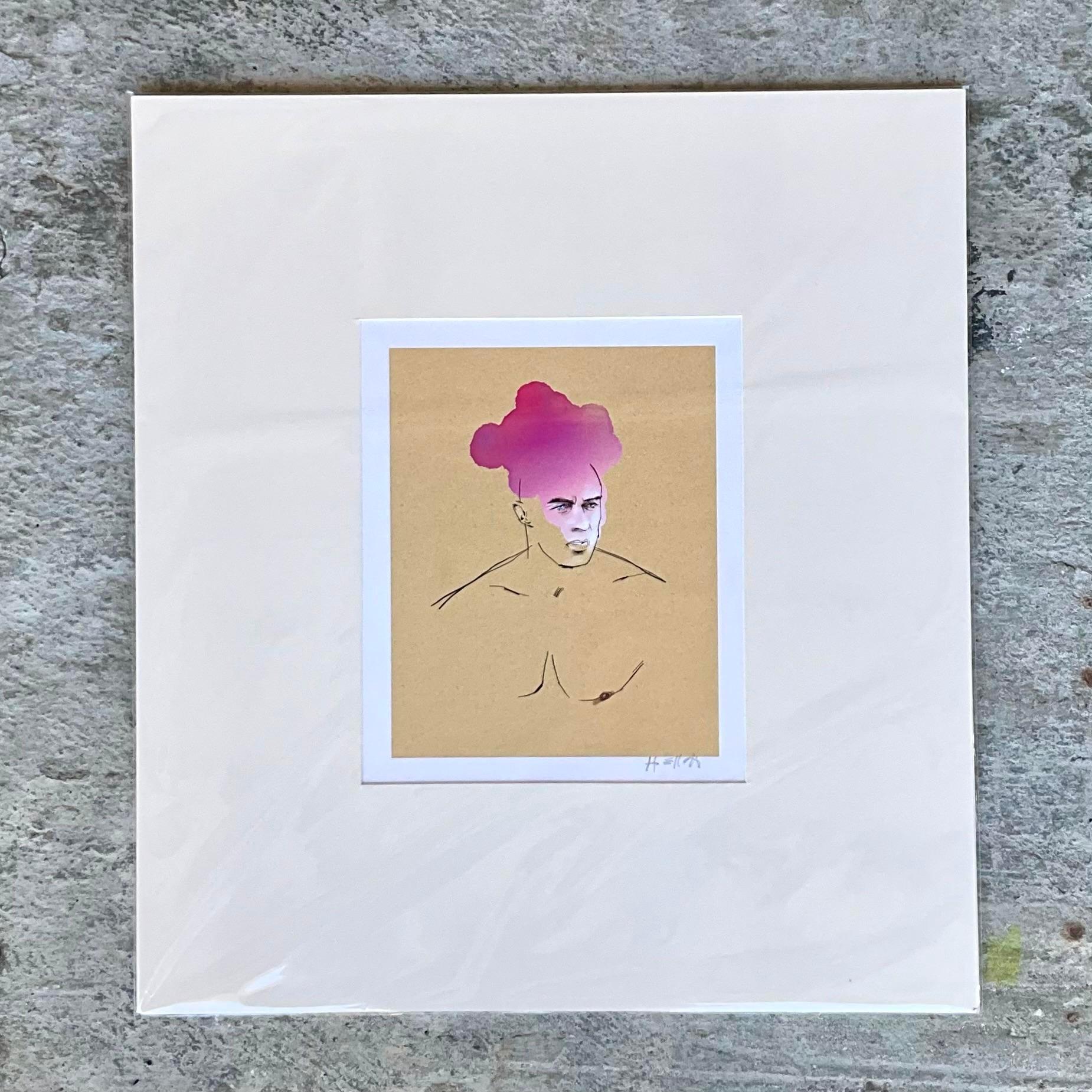 Modern Contemporary Hand Signed Original Print of Color Study of Man For Sale
