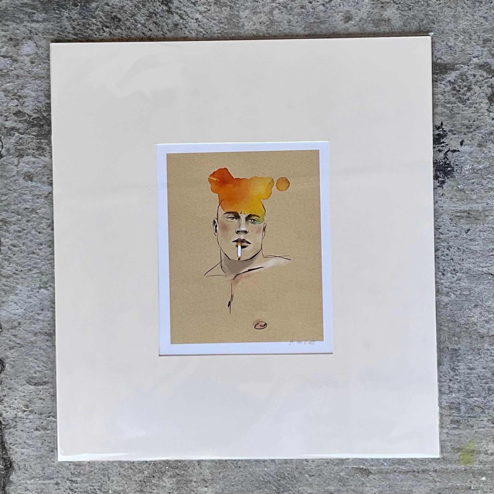 Modern Contemporary Hand Signed Original Print of Color Study of Man For Sale