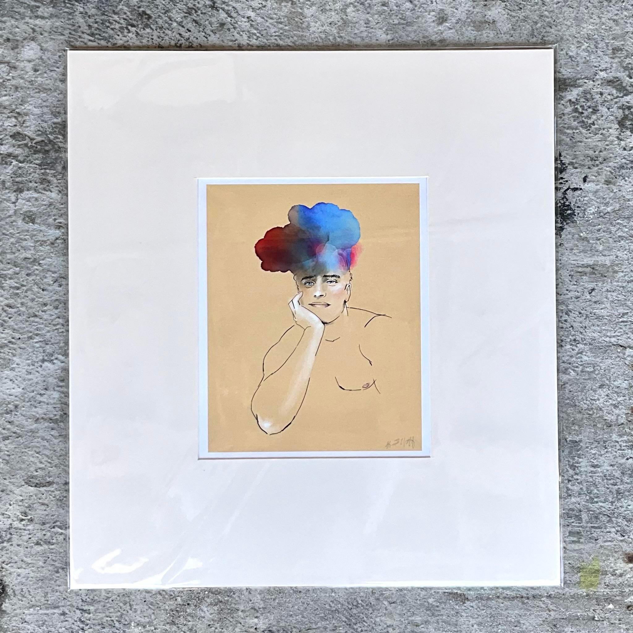 North American Contemporary Hand Signed Original Print of Color Study of Man For Sale