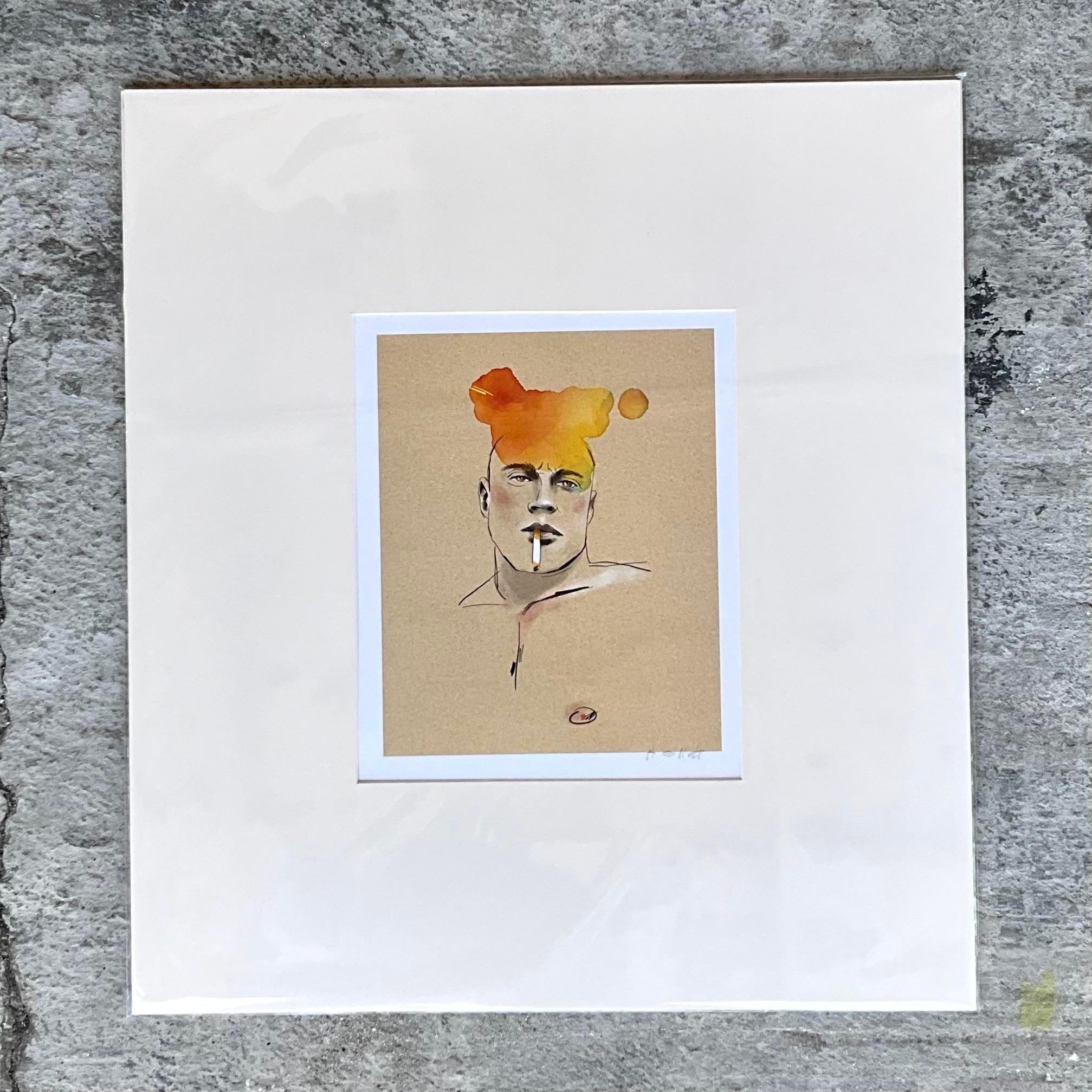 North American Contemporary Hand Signed Original Print of Color Study of Man For Sale
