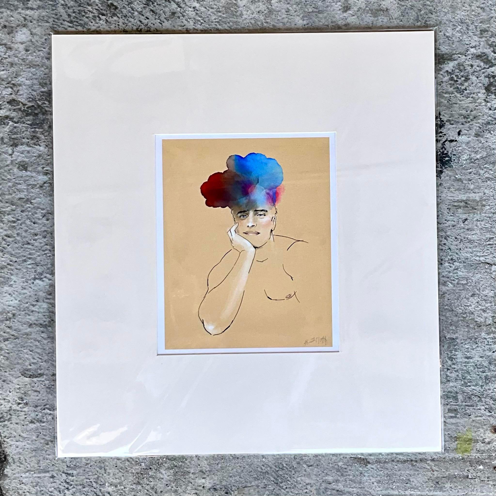 Contemporary Hand Signed Original Print of Color Study of Man In Good Condition For Sale In west palm beach, FL