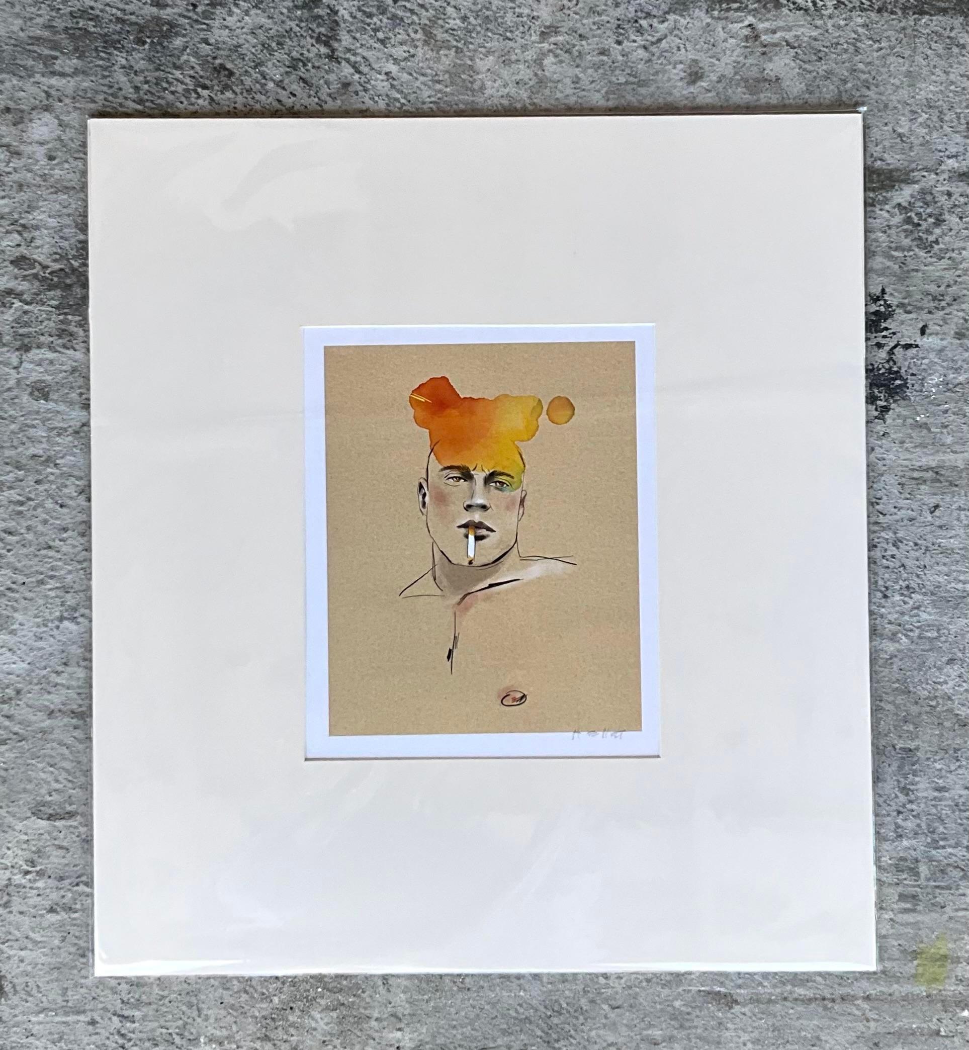 Paper Contemporary Hand Signed Original Print of Color Study of Man For Sale