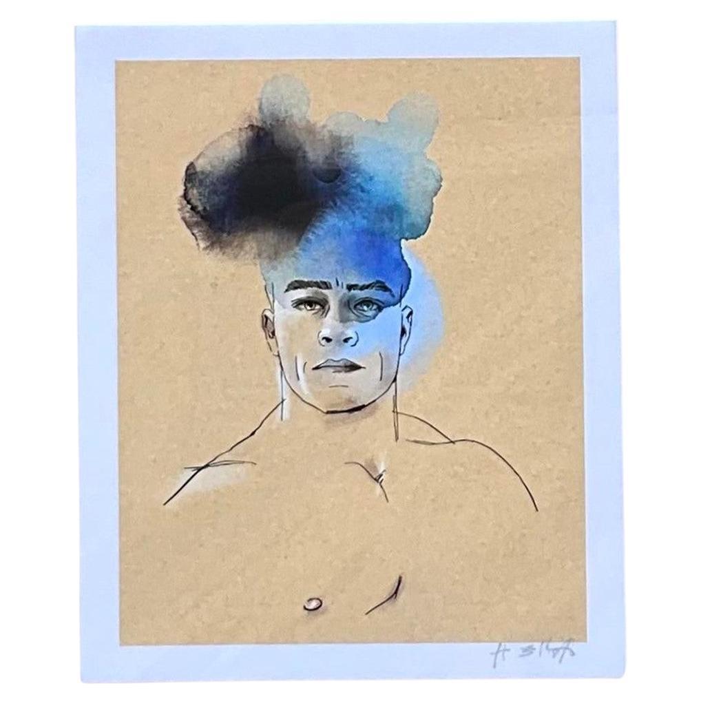 Contemporary Hand Signed Original Print of Color Study of Man For Sale