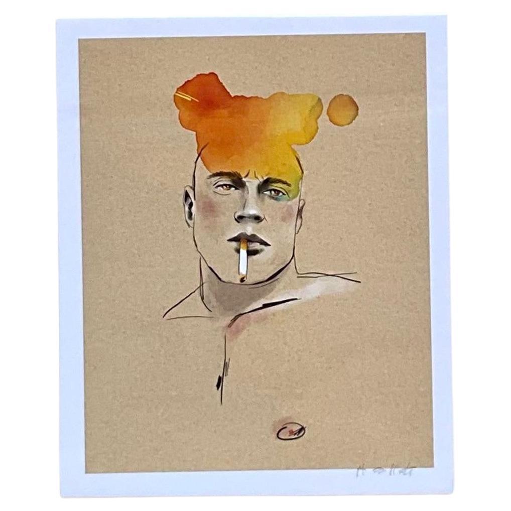 Contemporary Hand Signed Original Print of Color Study of Man