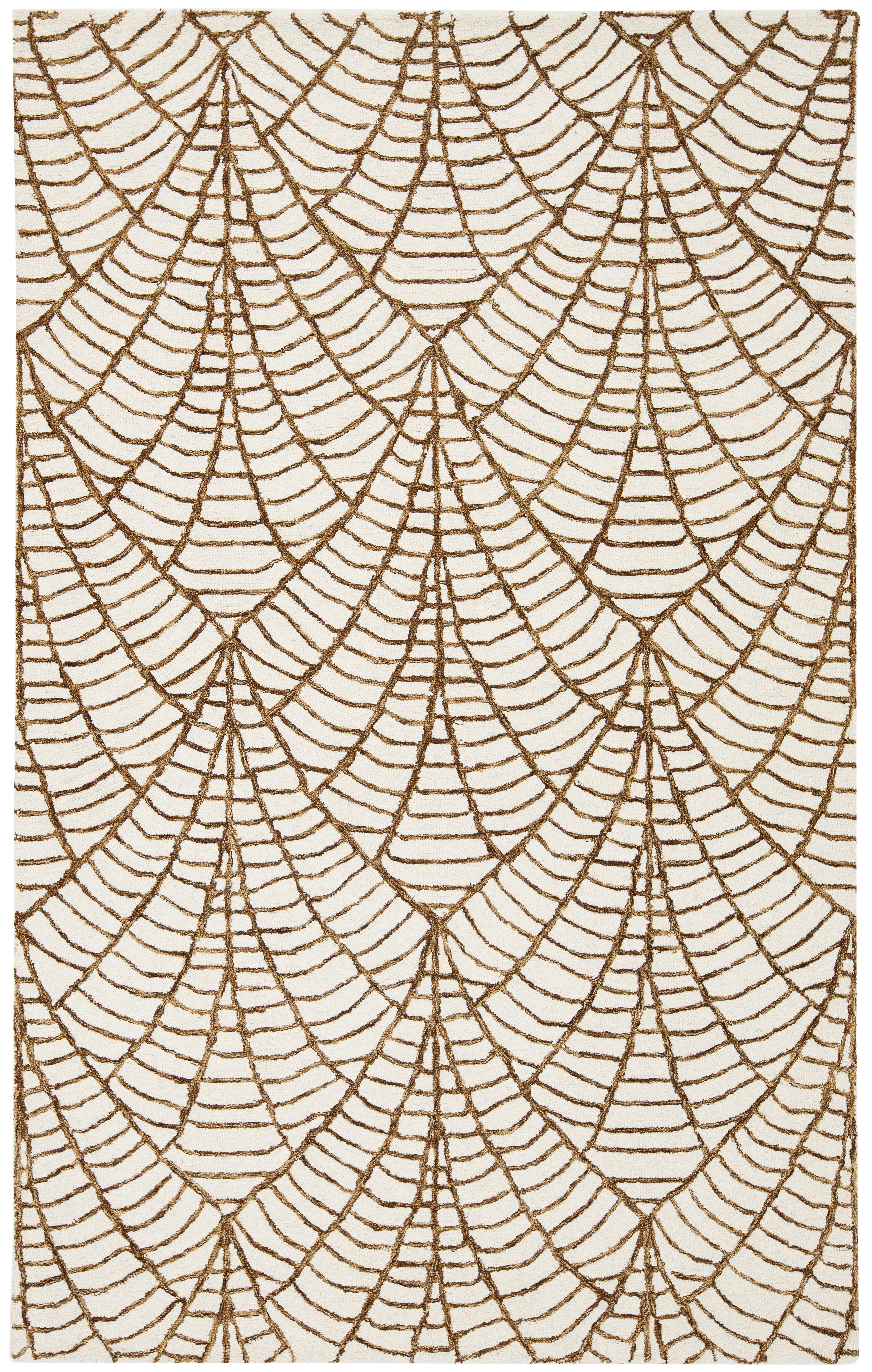 Contemporary Hand-Tufted Wool Rug with Geometric Arch Motif in Ivory and Bronze For Sale