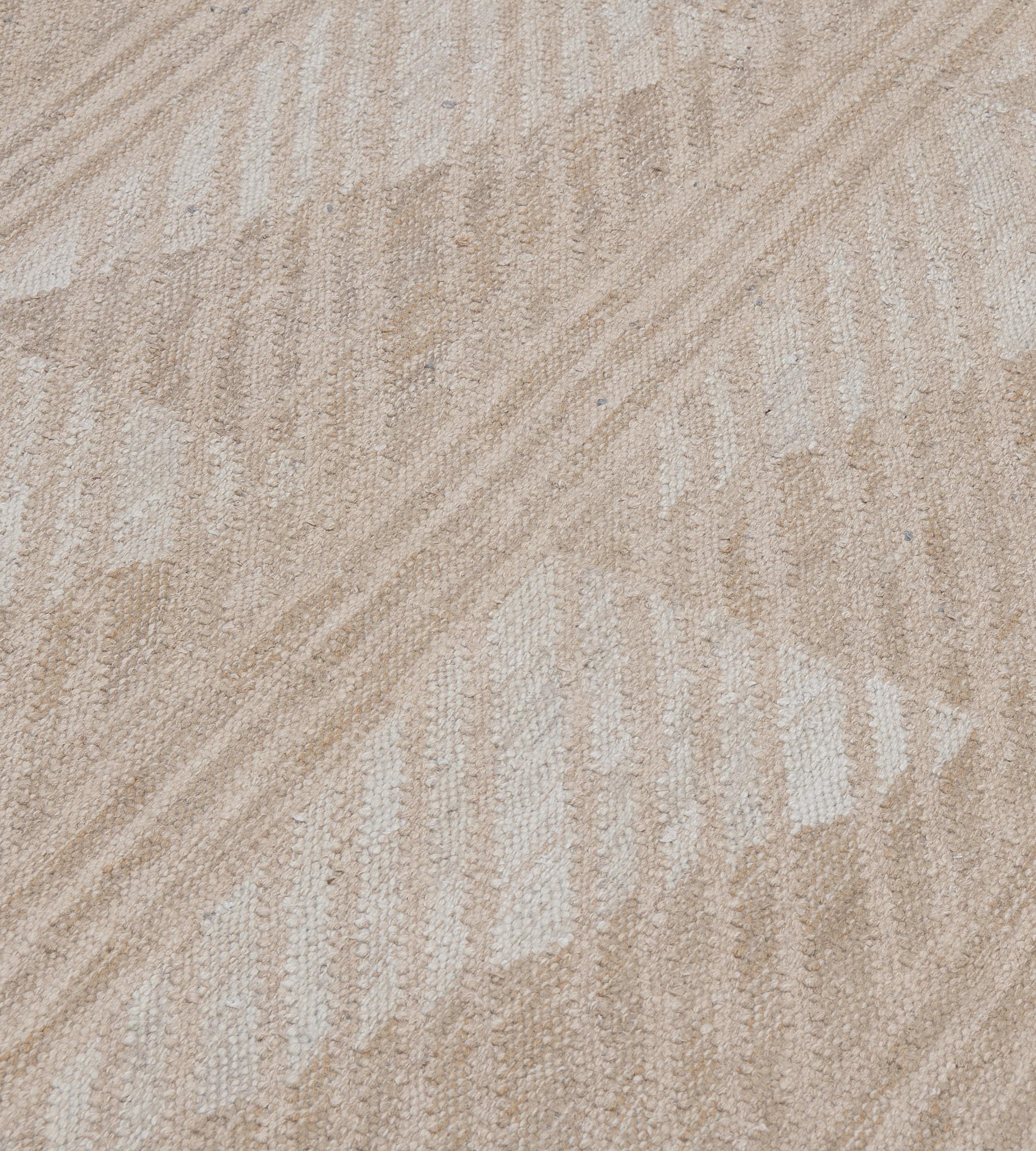 Contemporary Hand-woven 100% Wool Beige Graphic Rug 9'1 
